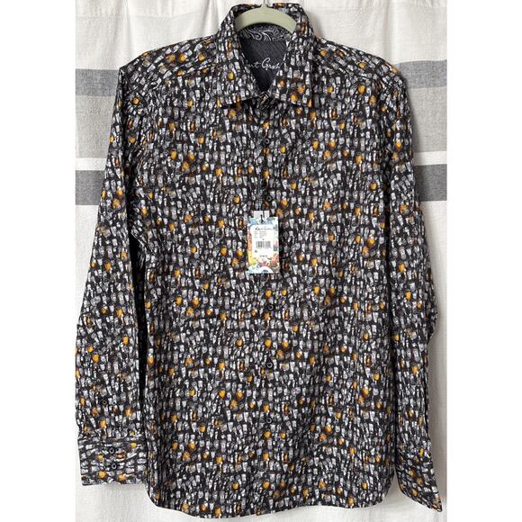 NWT Robert Graham Beer Bash AOP Shirt Mens Large Classic Fit Stretch L/S $198